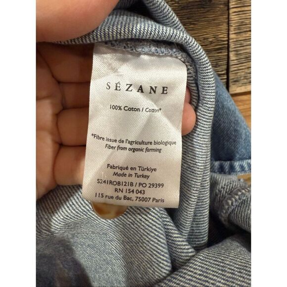 Sézane Denim Mini Short-Sleeve cotton Ana Shirt Dress oversized size 34 - Picture 5 of 9